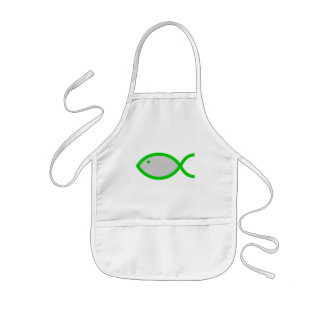 Christian Fish Symbol - Grey with Green Kids Apron