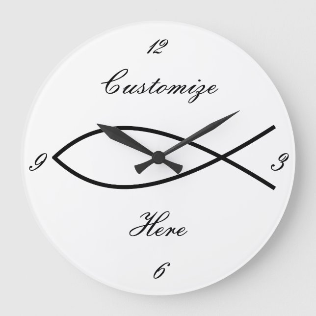 Christian Fish Symbol Ichthys Thunder_Cove Large Clock (Front)