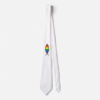 Christian Fish Symbol in Rainbow Graphic Tie