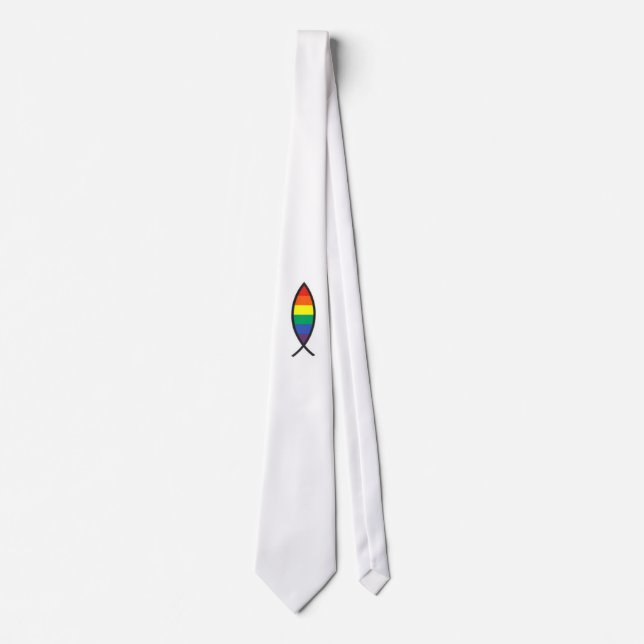 Christian Fish Symbol in Rainbow Graphic Tie (Front)