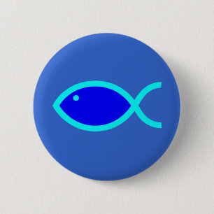 Christian Fish Symbol - LOUD! Blue and Aqua 6 Cm Round Badge
