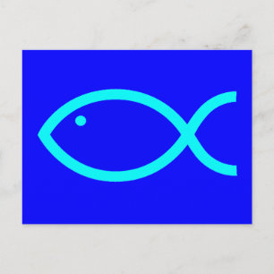 Christian Fish Symbol - LOUD! Blue and Aqua Postcard