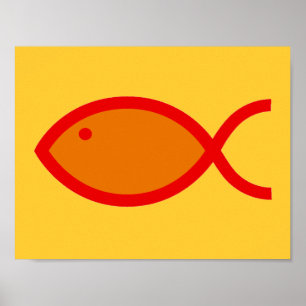 Christian Fish Symbol - LOUD! Orange and Red Poster
