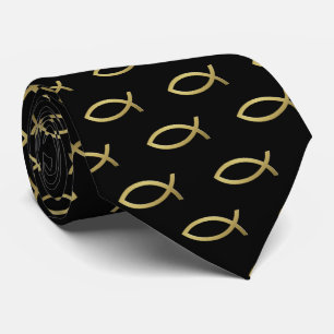Christian Fish Symbol Pattern   Gold Tie