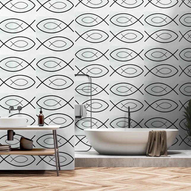 Christian Fish Symbol Pattern Ichthys  Wallpaper (Bathroom)