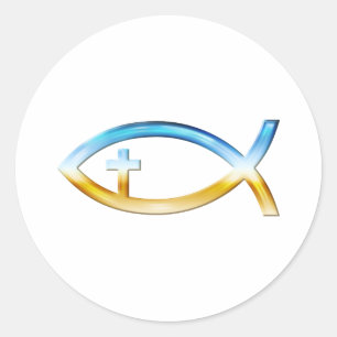 Christian Fish Symbol with Crucifix - Sky & Ground Classic Round Sticker
