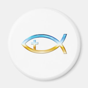 Christian Fish Symbol with Crucifix - Sky & Ground Magnet