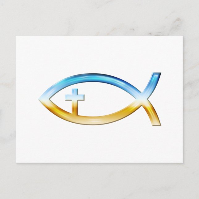 Christian Fish Symbol with Crucifix - Sky & Ground Postcard (Front)