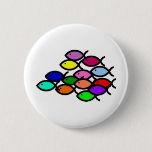 Christian Fish Symbols - Rainbow School - 6 Cm Round Badge
