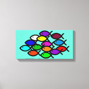 Christian Fish Symbols - Rainbow School - Canvas Print