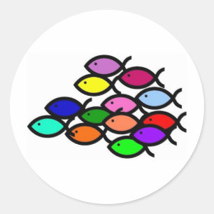 Christian Fish Symbols - Rainbow School - Classic Round Sticker