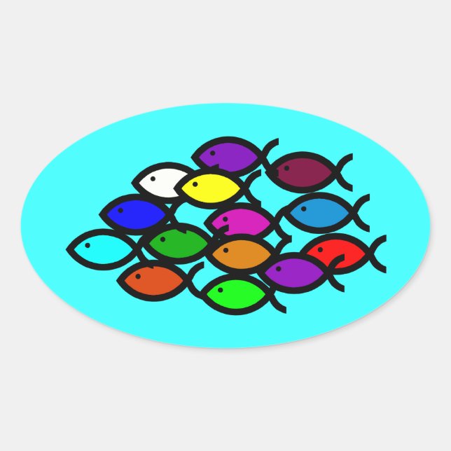 Christian Fish Symbols - Rainbow School - Oval Sticker (Front)