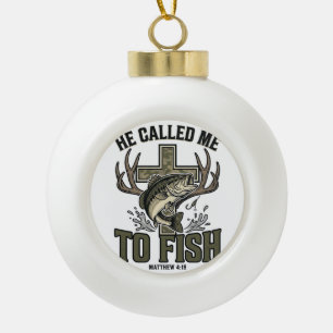 Christian Fishing Design He Called Me to Fish Ceramic Ball Christmas Ornament