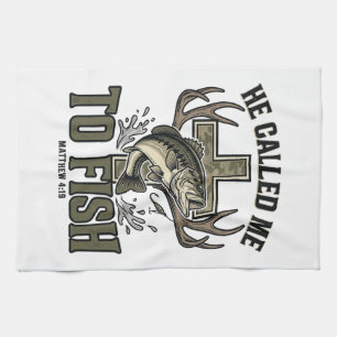Christian Fishing Design He Called Me to Fish Tea Towel