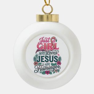 Christian Flamingo Girl Vintage Ceramic Ball Christmas Ornament