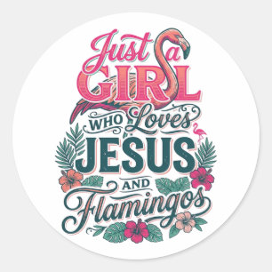 Christian Flamingo Girl Vintage Classic Round Sticker