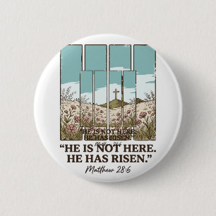 Christian Floral Cross Matthew 28_6 Vintage 6 Cm Round Badge