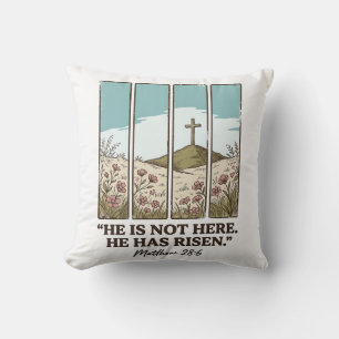 Christian Floral Cross Matthew 28_6 Vintage Cushion