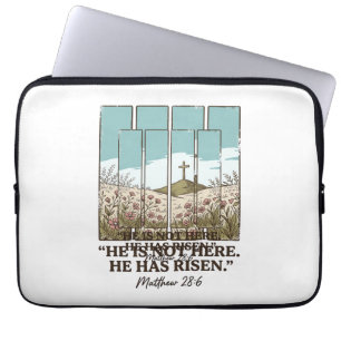 Christian Floral Cross Matthew 28_6 Vintage Laptop Sleeve