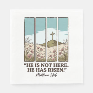 Christian Floral Cross Matthew 28_6 Vintage Napkin