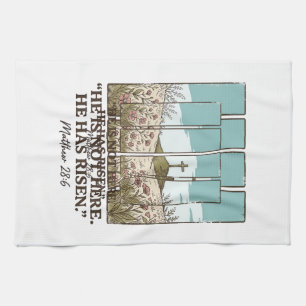 Christian Floral Cross Matthew 28_6 Vintage Tea Towel