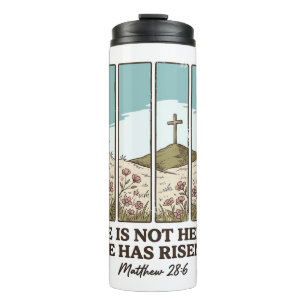 Christian Floral Cross Matthew 28_6 Vintage Thermal Tumbler