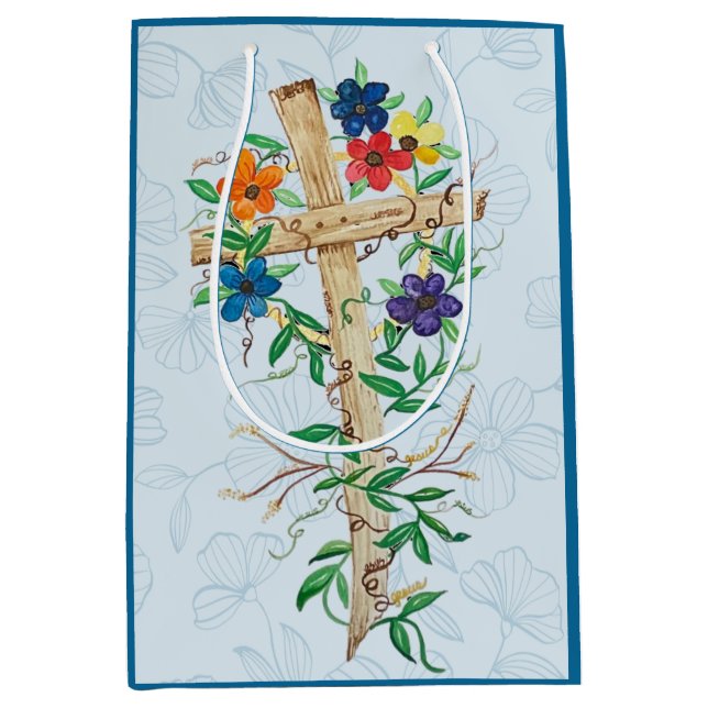Christian Floral Cross  Medium Gift Bag (Front)