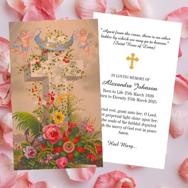 Christian Floral Cross Memorial Funeral Sympathy Business Card (Religious Christian Catholic Floral Cross Loving Memory Memorial Loss Funeral Prayer Sympathy Card)