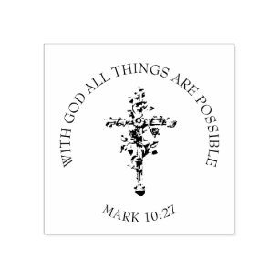 Christian Floral Cross Religious Scripture Verse Rubber Stamp