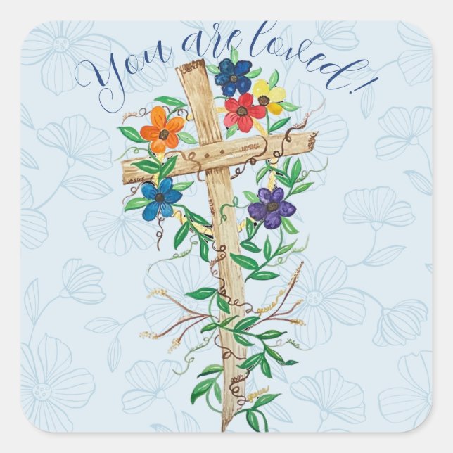 Christian Floral Cross  Square Sticker (Front)