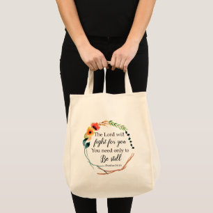 Christian Floral Exodus 14:14 Bible Verse Tote Bag