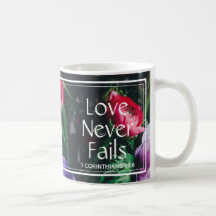 Christian Floral Valentine LOVE NEVER FAILS Coffee Mug