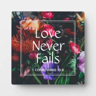 Christian Floral Valentine LOVE NEVER FAILS Plaque
