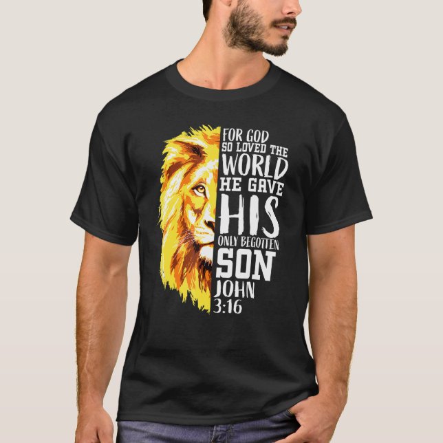 Christian For Men Lion Of Judah Graphic God John 3 T-Shirt (Front)