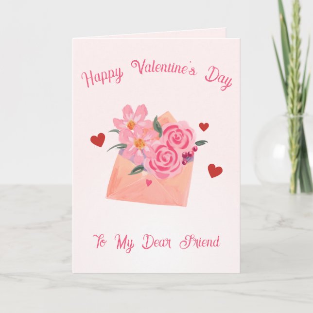 Christian Friend - Watercolor Flower Valentine's  Holiday Card (Front)