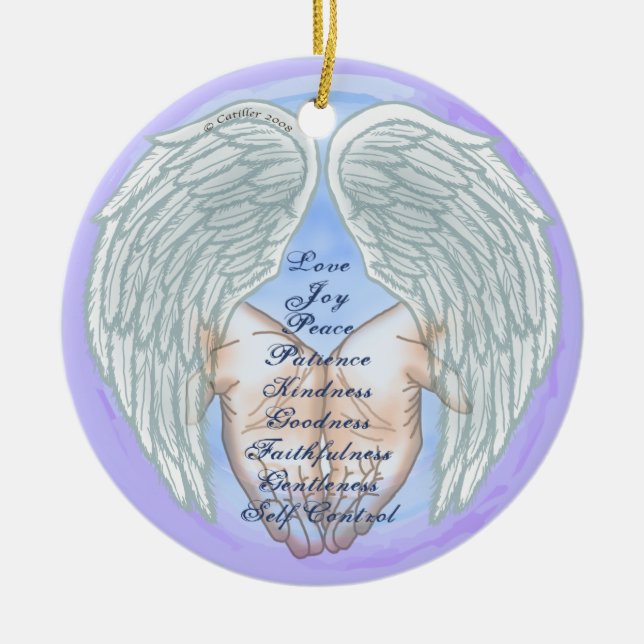 Christian fruits of the spirit ceramic tree decoration (Front)