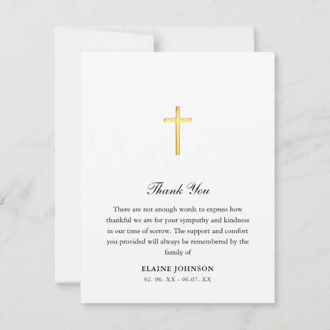 Christian Funeral Gold Cross Thank you  Card (Front)