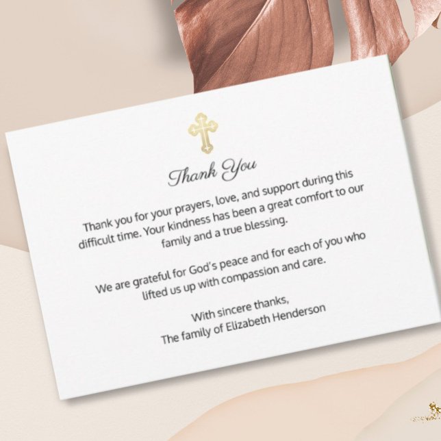 Christian Funeral Memorial Gold Cross Thank You Card (Creator Uploaded)