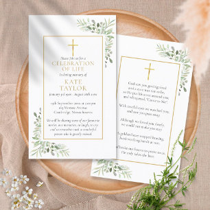Christian Funeral  Memorial Greenery Prayer Cards