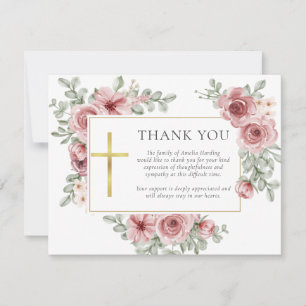 Christian Funeral Roses Floral Thank You Card