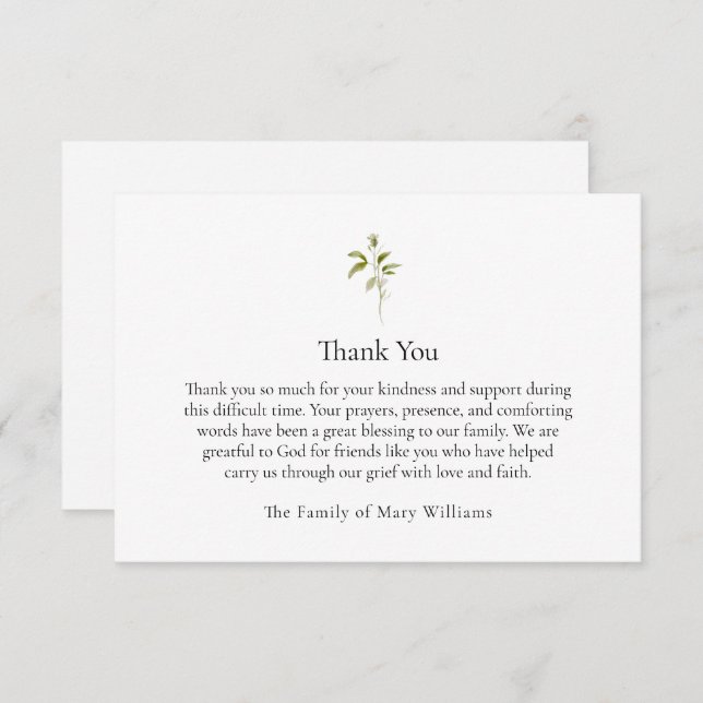 Christian Funeral Watercolor Greenery Thank You (Front/Back)