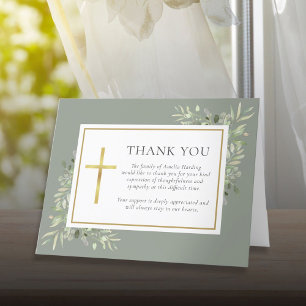Christian Funeral Watercolor Greenery  Thank You Card