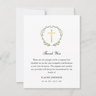 Christian Funeral wreath & Cross Thank you  Card