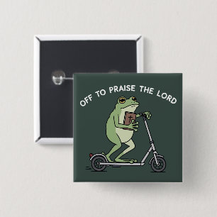 Christian Funny Frog Off To Praise The Lord Bible  15 Cm Square Badge
