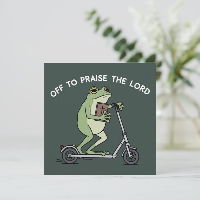 Christian Funny Frog Off To Praise The Lord Bible  Invitation (Standing Front)