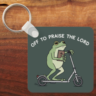 Christian Funny Frog Off To Praise The Lord Bible Key Ring