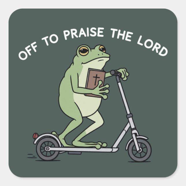 Christian Funny Frog Off To Praise The Lord Bible  Square Sticker (Front)