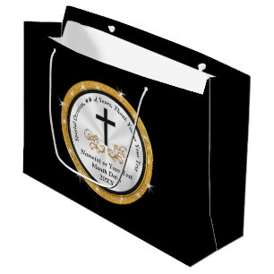 Christian Gift Bags, Personalised Gold and Black Large Gift Bag