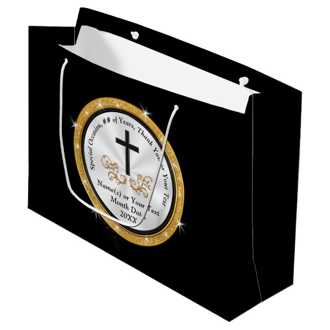 Christian Gift Bags, Personalised Gold and Black Large Gift Bag (Front Angled)