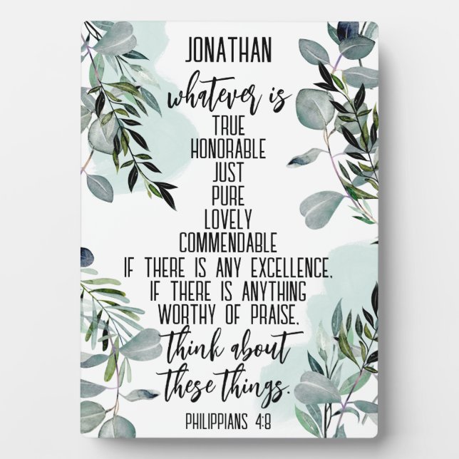 Christian Gift Bible Verse Philippians 4 8 Leaves Plaque (Front)